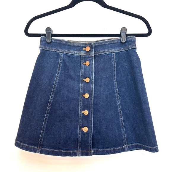 Madewell Stretch Denim A-Line Mini Skirt Button Front Dark Wash Retro Size 0 - Picture 5 of 11